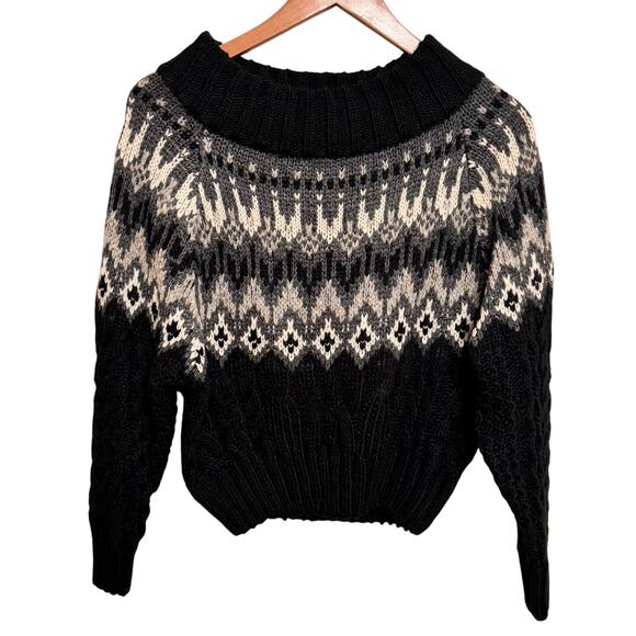 John + Jenn Fair Isle Knit Sweater XS Black White Nordic Pullover Grandpacore - Picture 1 of 9